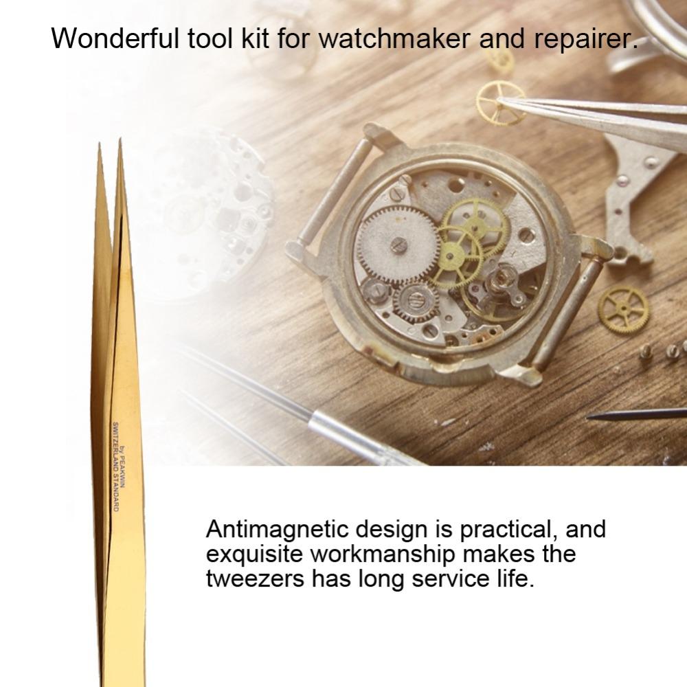 

Stainless Steel Watch Repair Tool Non-Slip Grip Precision Tweezers Crafting Golden