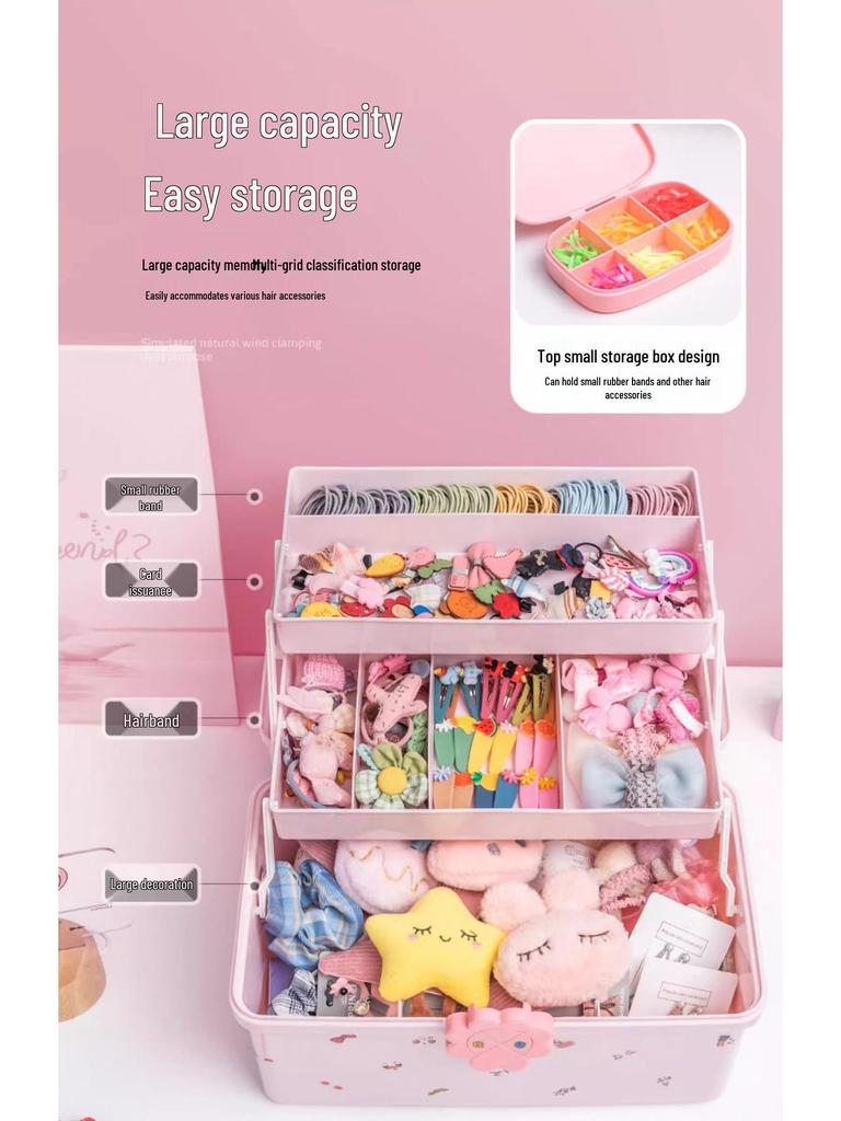 High Capacity Hair Accessories Kit: Elastic Bands, Clips, and Ornaments for Girls with Jewelry Storage Box