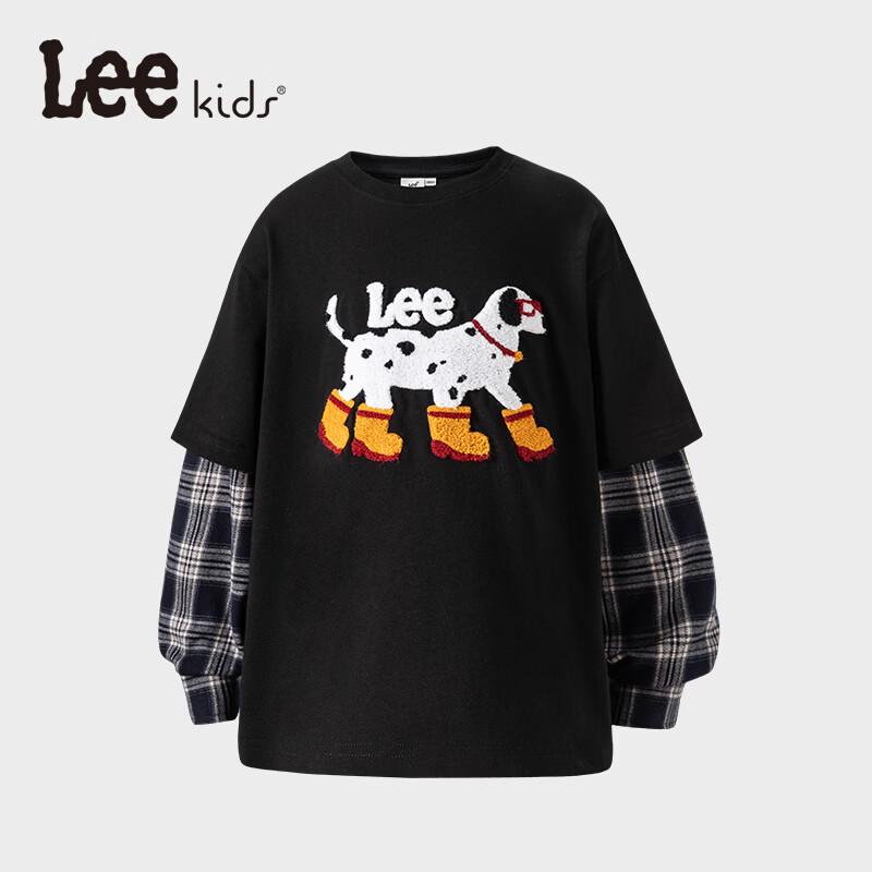 Lee Cartoon Puppy Faux Two-Piece Long Sleeve T-Shirt 160