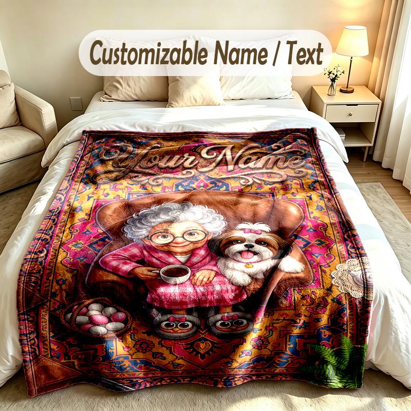 Portrait Man Theme Custom Blanket Personalized Name & Text Customized Soft Warm Throw Blanket Home Decor