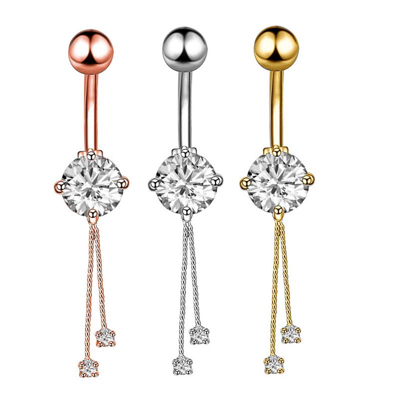 Butterfly-bow Dangled Navel Ring Piercing 14G Flower Heart Crystal CZs Belly Button Ring for Women Stainless Steel Belly Jewelry