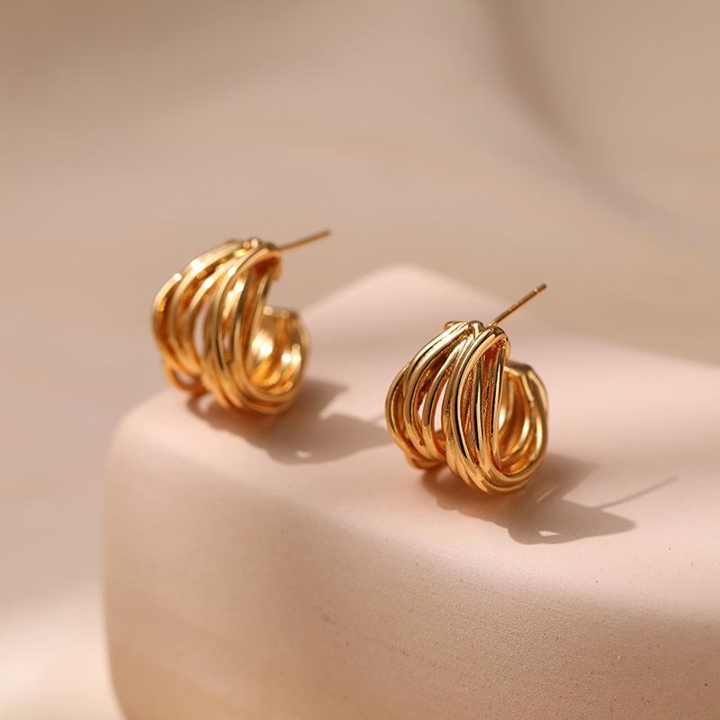 French Style Irregular C Shape 18k Gold Plated Earrings For Women