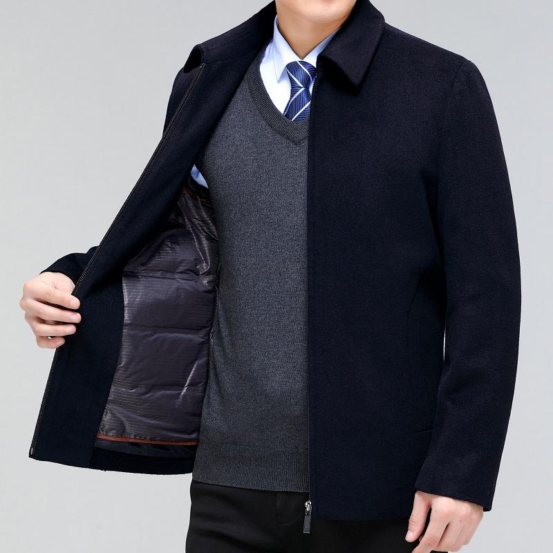 Cashmere Jacket Men's Short Coat Removable Down Liner Middle-aged and Elderly Woolen Woolen Coat Dad's Top