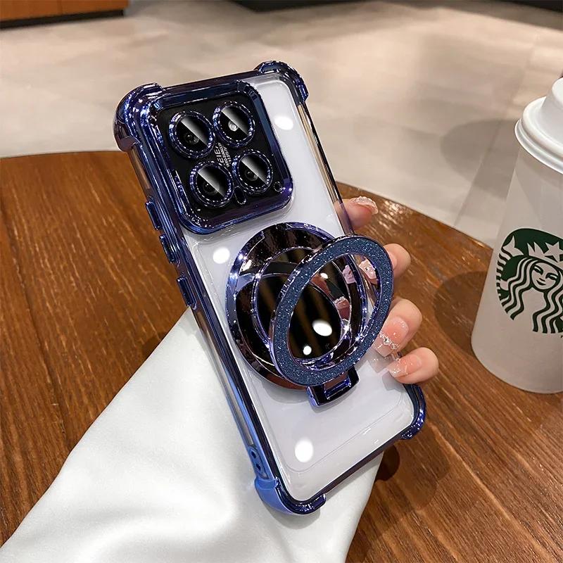 14T Pro Glitter Speil Magnetisk Støtteholder Deksel For Xiaomi 14T Pro 15 Pro 13T Støtsikkert Mykt Silikon Plating Telefondeksel