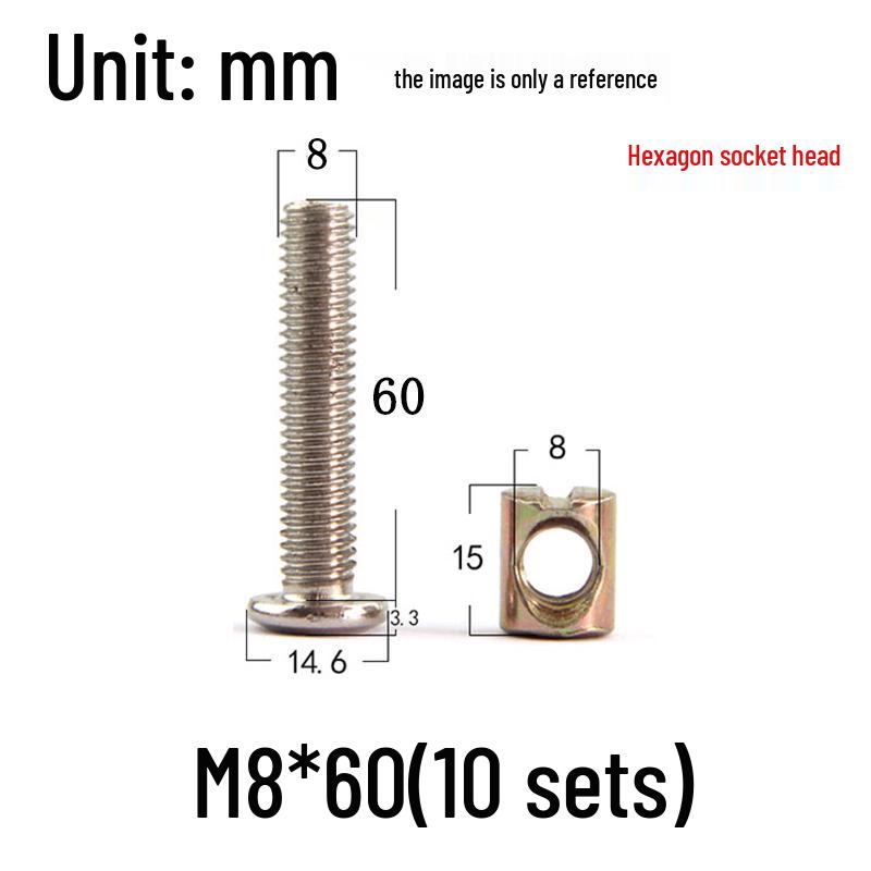 Nickel-Plated Phillips Hex Socket Crib Screw & Nut Set, M6/M8