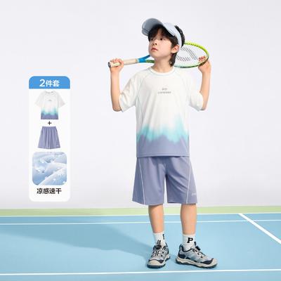 Left West Children's Clothing Boys' Sports Set Summer 2026 New Style Children's Outdoor Gradient Short Sleeve T-Shirt
