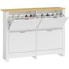 Slim Shoe Cabinet, Narrow Shoe Cupboard with 4 Flip Drawers, Adjustable Shelves for 16 Pairs of Shoes, White