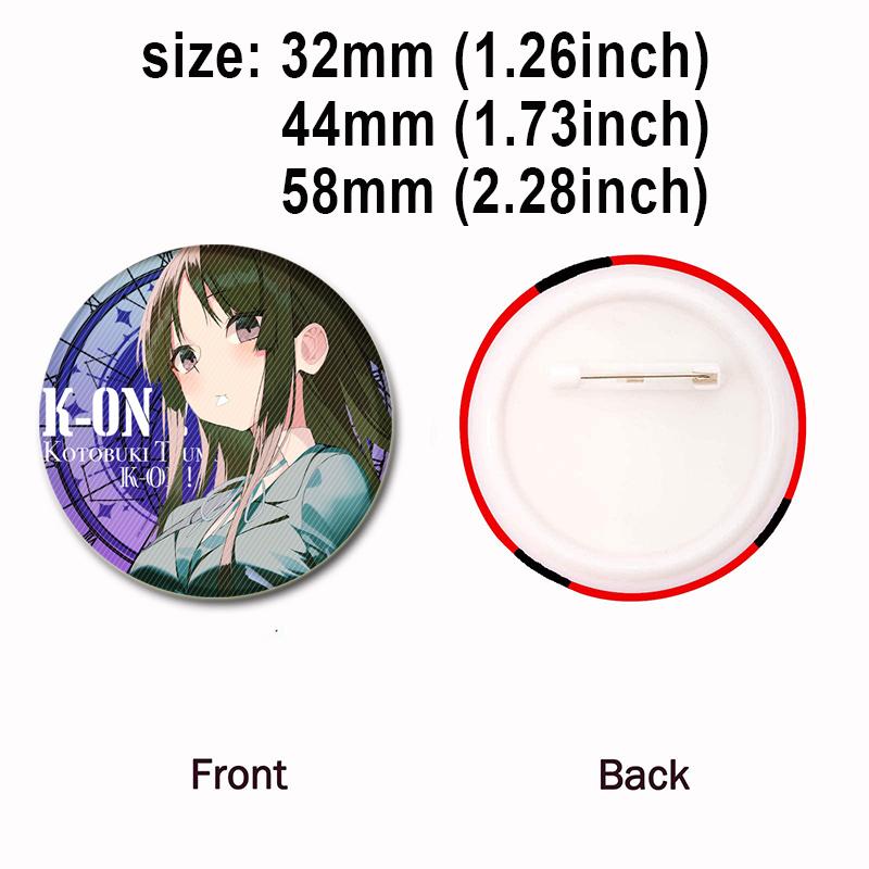 32/44/58mm Kotobuki Tsumugi Hirasawa Yui Akiyama Mio Tainaka Ritsu Cartoon Abzeichen Comic Brosche Pins für Kleidung Rucksack Schmuck Zubehör