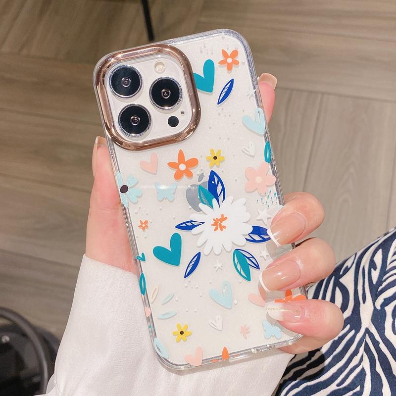 Fashion Flowers Transparent Phone Case For Iphone 11 12 13 14 Pro Max Plus Shockproof Bumper Back Cover