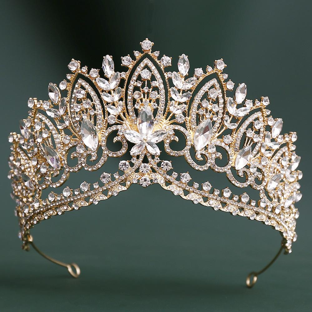 DIEZI Baroque Green Blue Pink Opal Crystal Tiara Crown Women Girls Wedding Party Elegant Luxury Rhinestone Crown Hair Jewelry