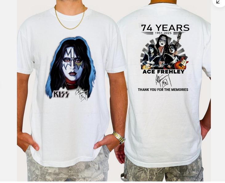 

KISS Ace Frehley Shirt, Memories 1951-2025 Signature TShirt 2XL