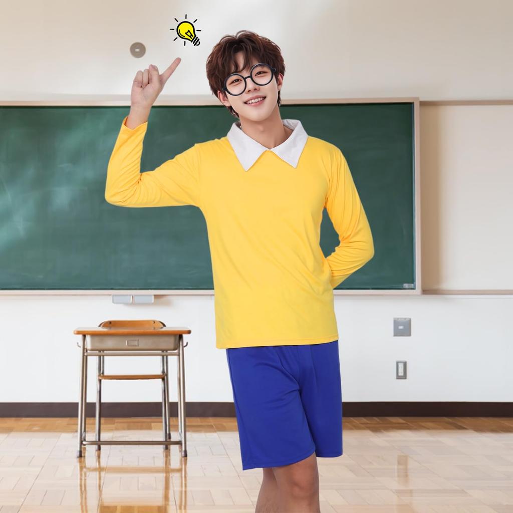 Cosplay Outfit Yellow Stylish Yellow Outfit Blue Tights Man Crybaby Boy Anime Costume Yellow Gift Uniform Style Costume Unisex Adult Long Sleeve Navy