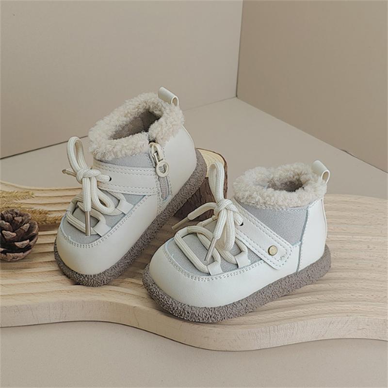 

Winter Baby Boots Leather Warm Plush Boys Boots Soft Sole Toddler Girls Children Snow Boots EU 16-25 21 бежевый