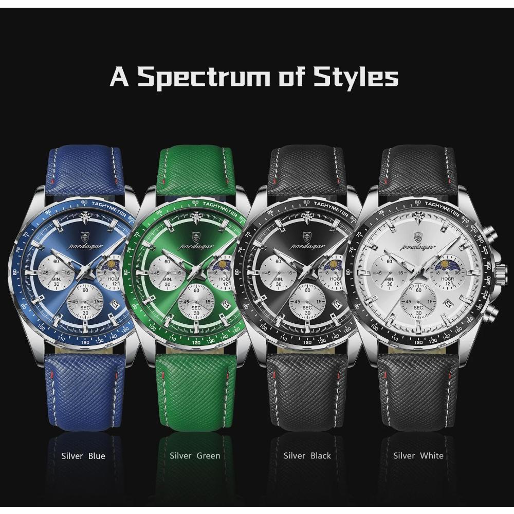 POEDAGAR Original Fashion Men Clock Luminous Waterproof Chronograph Date Man Wristwatch Leather Quartz Sport Men's Watches
