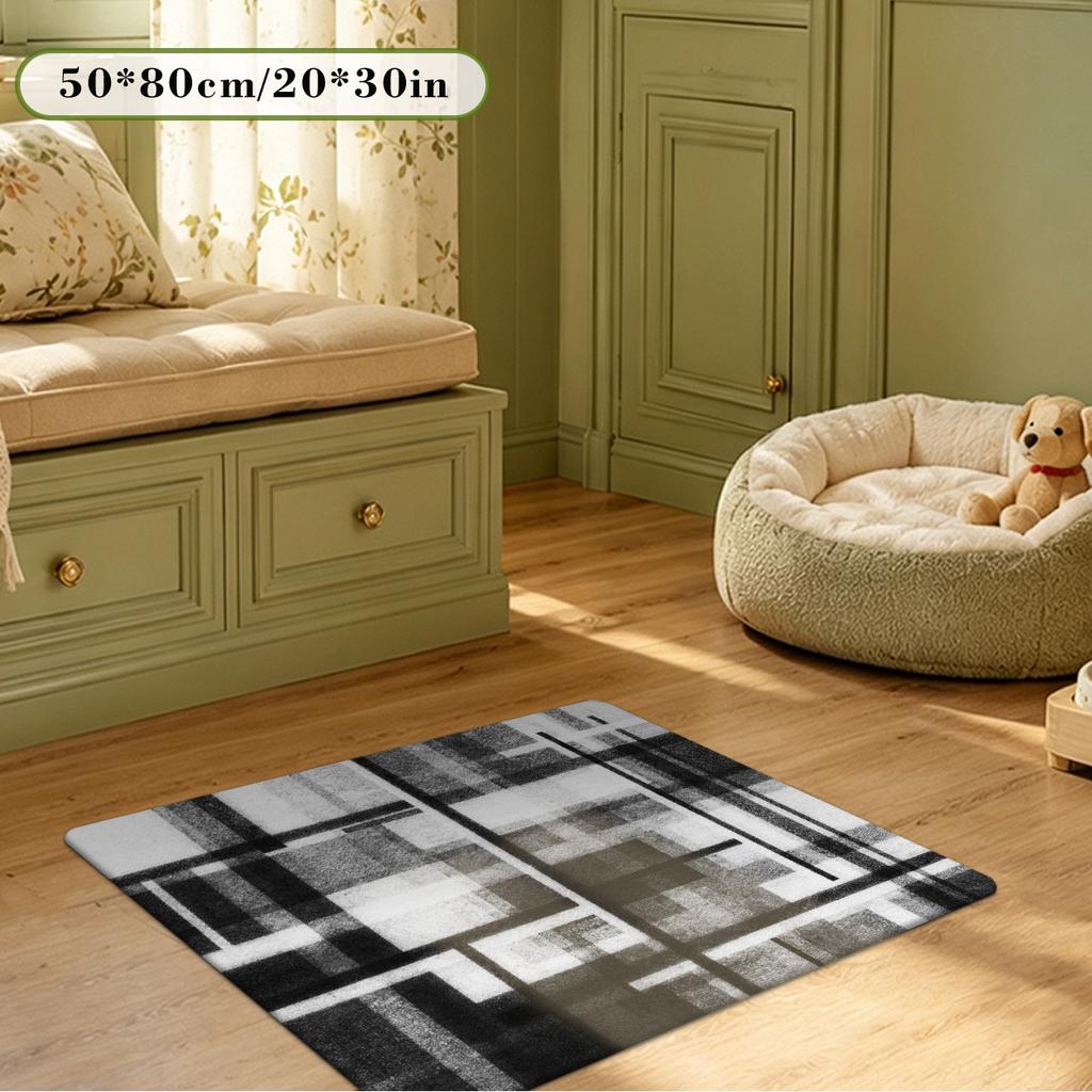 1Pcs Anti Fatigue Kitchen Rugs Black White Geometric Abstract Print Waterproof Non Slip Thick Cushioned Mat