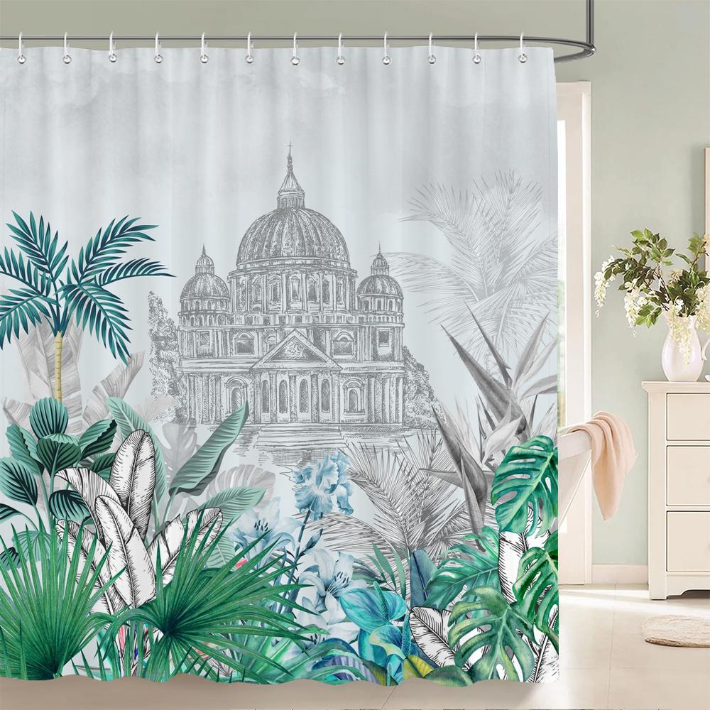 

Зеленые Растения Цветы Водонепроницаемые Полиэстеровые Шторы для Душа Экологически Чистые Высококачественные Шторы для Ванной Комнаты Жалюзи для Домашнего Декора W90xH180cm