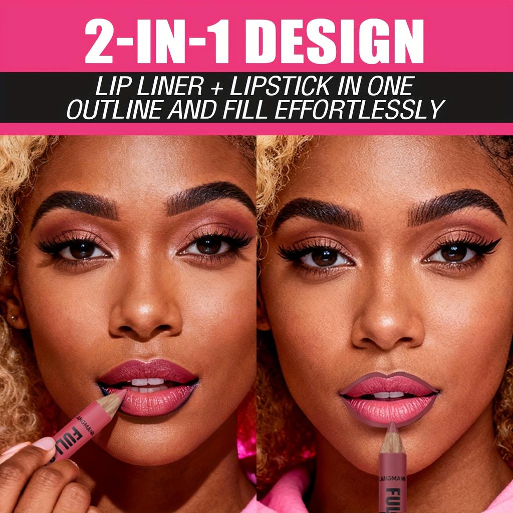 Delineador de Labios y Color Completo en 12 Tonos Mate, Fórmula Ligera para Todos los Tipos de Beige Claro Adecuado para Labios con Look Completo, Delinea y Rellena el Look de los Labios
