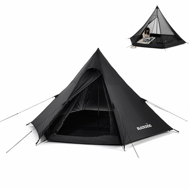 

WnewTools BlackDog Hexagonal Pyramid Tent, Outdoor Camping Tent for 3-4 People, Large Space, Nature, Hiking, Camping, Tourist, Dinner, Picnic, Tent