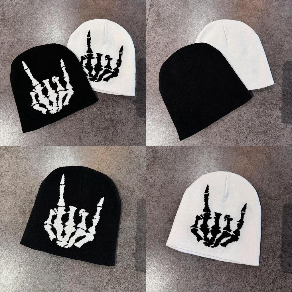 Skull Finger Knit Hat With Warm Acrylic Material For Streetwear Winter Fashion