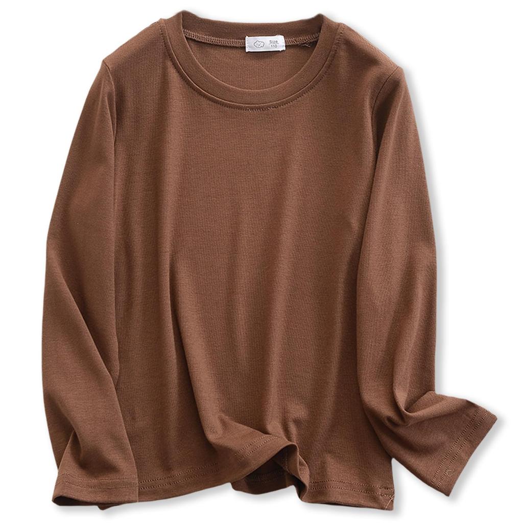 Girls Long Sleeve Ribbed Knit Shirt Round Neck Slim Fit Tops Lightweight Soft Base Layer Tops