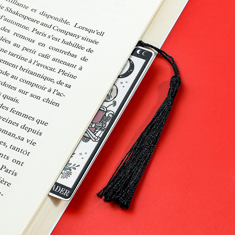 Colorful Skeleton The Reader Stainless Steel Tassel Bookmark, a Birthday and Christmas Reading Gift for Book Fans, Lovers, and F