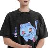 Derpy Blue Tiger Play With Pot Washed T Shirts O-Neck Oversize KPop Demon Hunters Streetwear Cotton Top Tees For Men Women