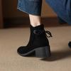 Krazing Pot Cow Suede Nubuck Round Toe Thick Heels Chelsea Boots Size 42 Slip On Women Butterfly-knot Ankle Boots