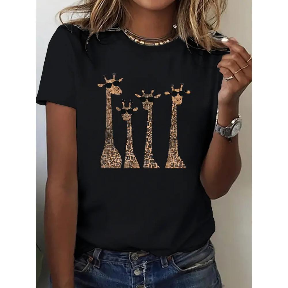 

Cute giraffe printed round neck T-shirt XL