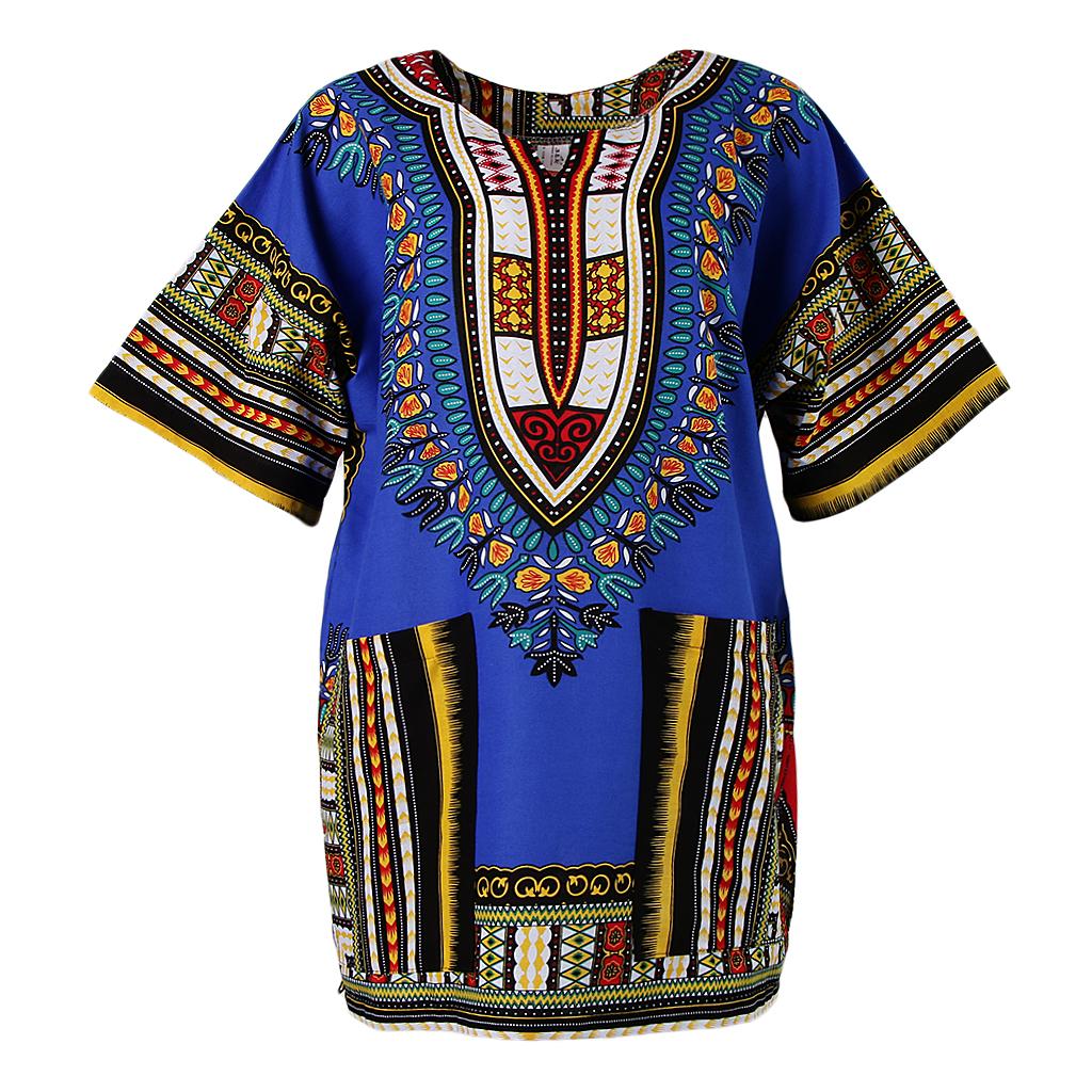 Unisex African Prints Dress Cotton Dashiki Shirt Ethnic Caftan