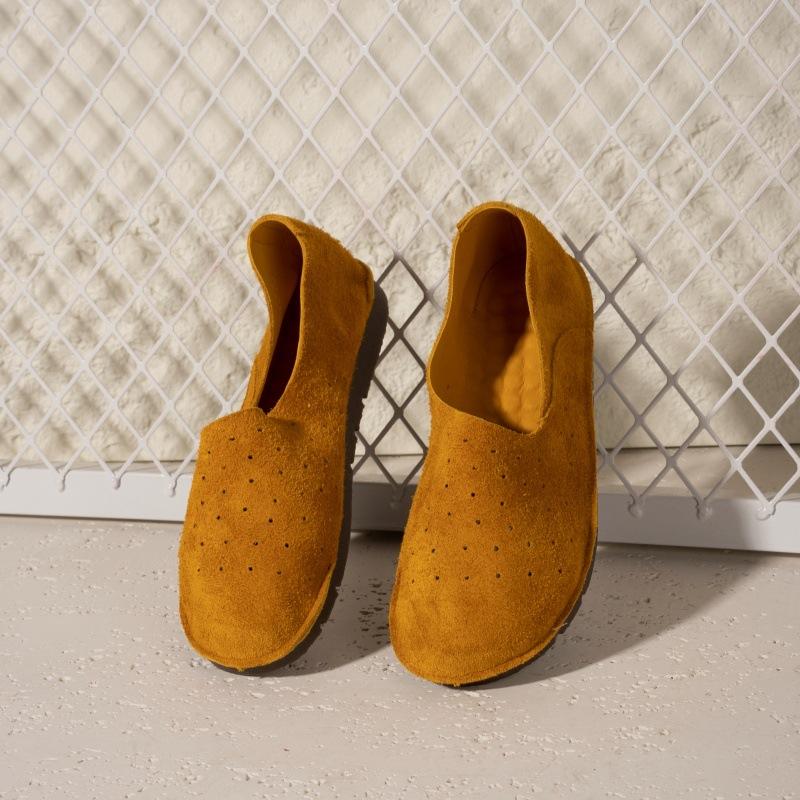 Handmade Leather Sandals Women's Retro Hollow Single Shoes Summer Soft-soled Soft Leather Versatile Breathable Hole Shoes Men and Women the Same Style