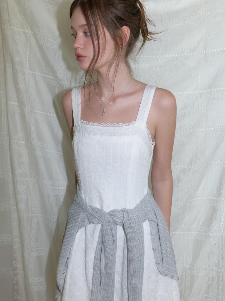 Liel Pompom Lace Dress (White)
