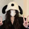 Winter cartoon plush hat cute puppy pullover hat funny warm cycling strap show face small ear protectors