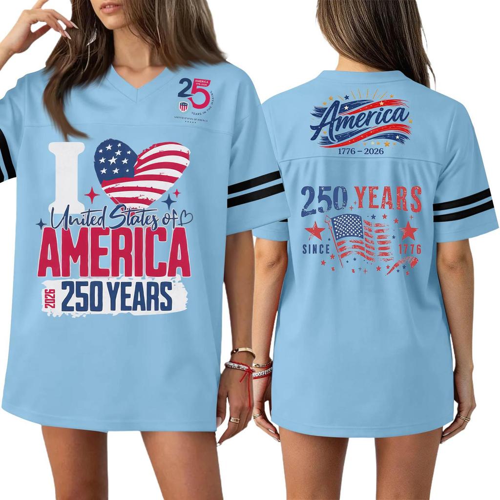 Women's Casual Fashion V-Neck Sports Independence Day Print Short Sleeve Sports T-Shirt Top