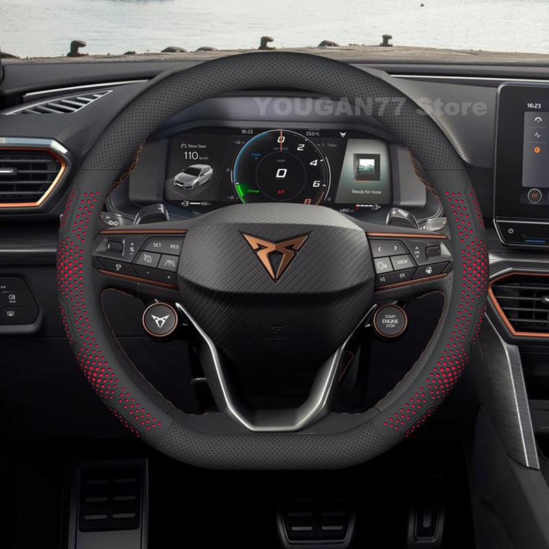 

Leather Car Steering Wheel Cover For Cupra Leon Sportstourer 2022-2024 2025 Anti-Slip Auto interior Cupra Leon Accessories 2025
