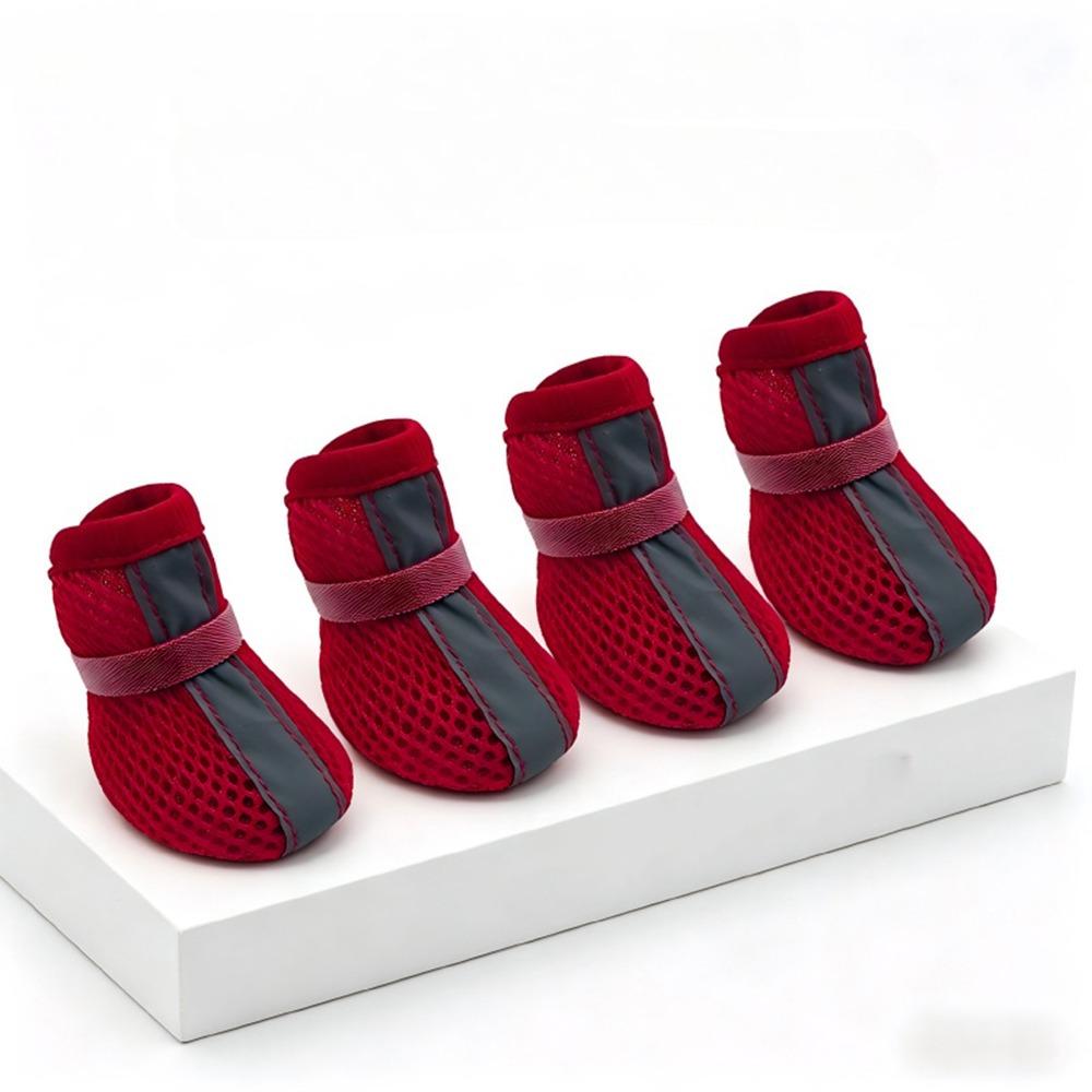 

4PCS/SET Reflective Stripe Pet Booties Breathable Dog Sneakers Pet Paw Protector Hot Pavement L червоний