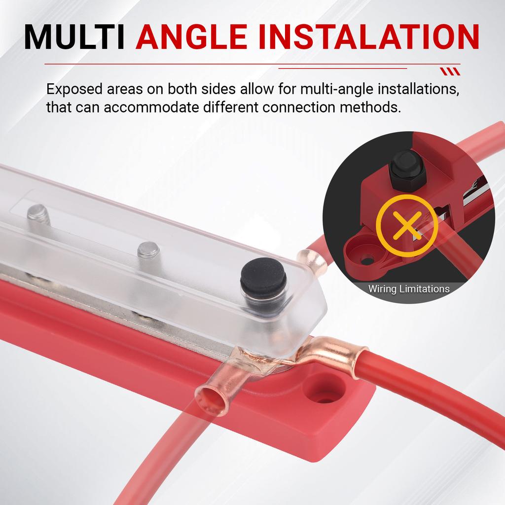 M6 Terminal Studs Bus Bar Distributor 150A 4Way 6Way Red Black 48V Heat-Resistant Power Distribution Block Copper For EV Battery