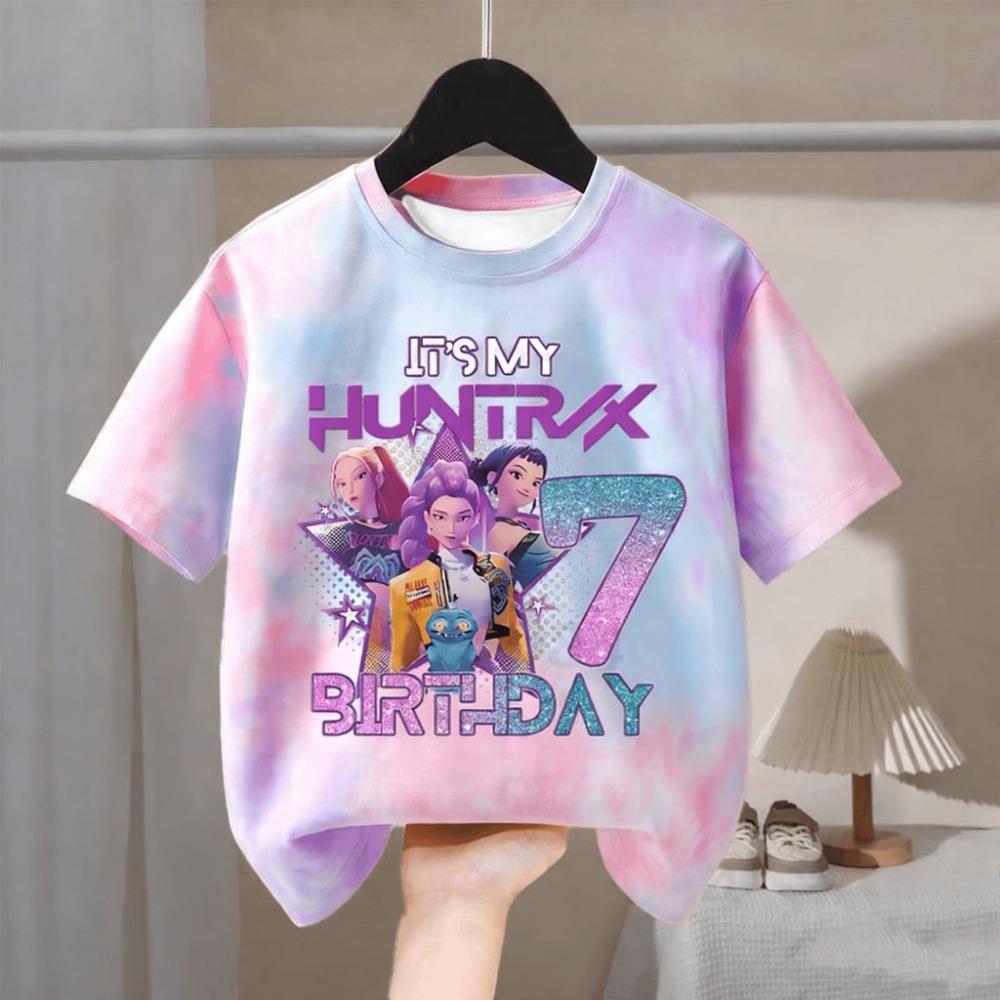 Huiteng1 2026 Verjaardag T-shirt Kpop Demonenjager Tie-dye 3D Geprint T-shirt, Verjaardag Kinderen Digitale Leuke T-shirt Meisjes Verjaardagscadeau 130