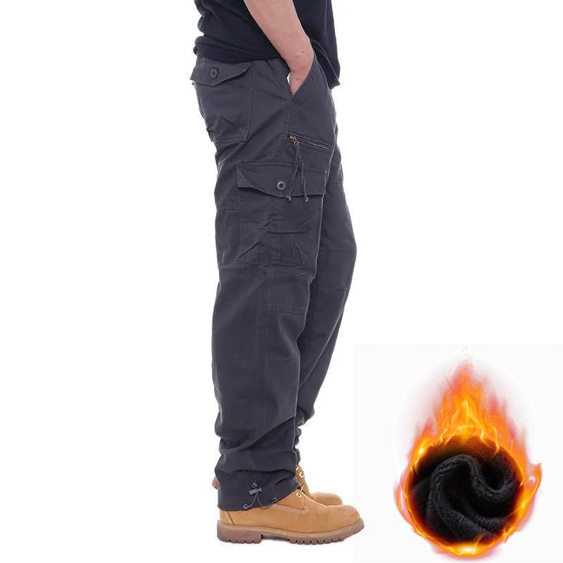Winter Mens Cargo Pants Fleece Warm Trousers Cotton Pants Insulated Hiking Running Pants Man Multiple Pockets