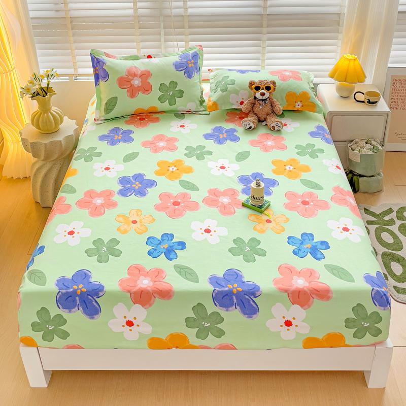 

Washed Cotton Fitted Sheet with Elastic Bands Non Slip Adjustable Mattress Cover Printed Pure Cotton for Double King Queen 120x200cm 1pc