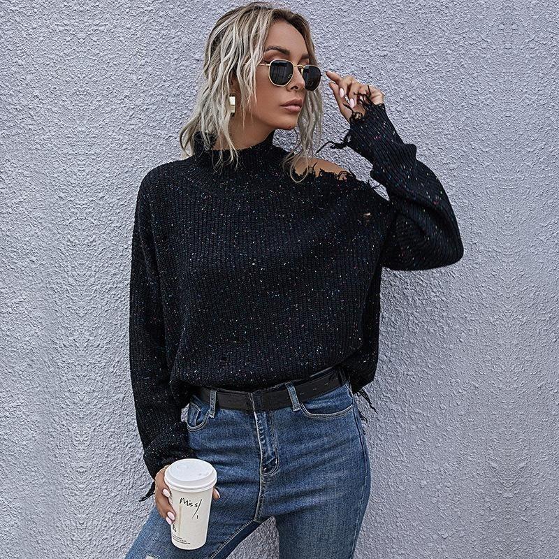 

Women s Autumn and Winter Sweater, Loose Knitted Strapless Sweater with Long Sleeves and A Turtleneck L