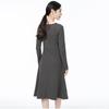 Maslan Spring Fashion Minimalist Medium to Long Length Waist Fold Back Knitted A-line Long Sleeve Dress