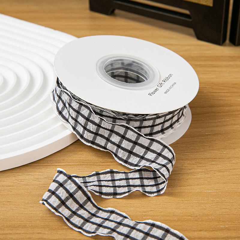 10yards Polyester For Dress Skirts Pleated Ribbon 2.5cm Gift Bow DIY Puff Wave Edge Colorful Cake Box Ribbon Plaid Satin Ribbons