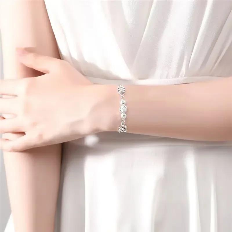 Luxury 925 Silver Bracelet for Women Vintage Adjustable Lucky Beads Ball Jewelry Designer Gift
