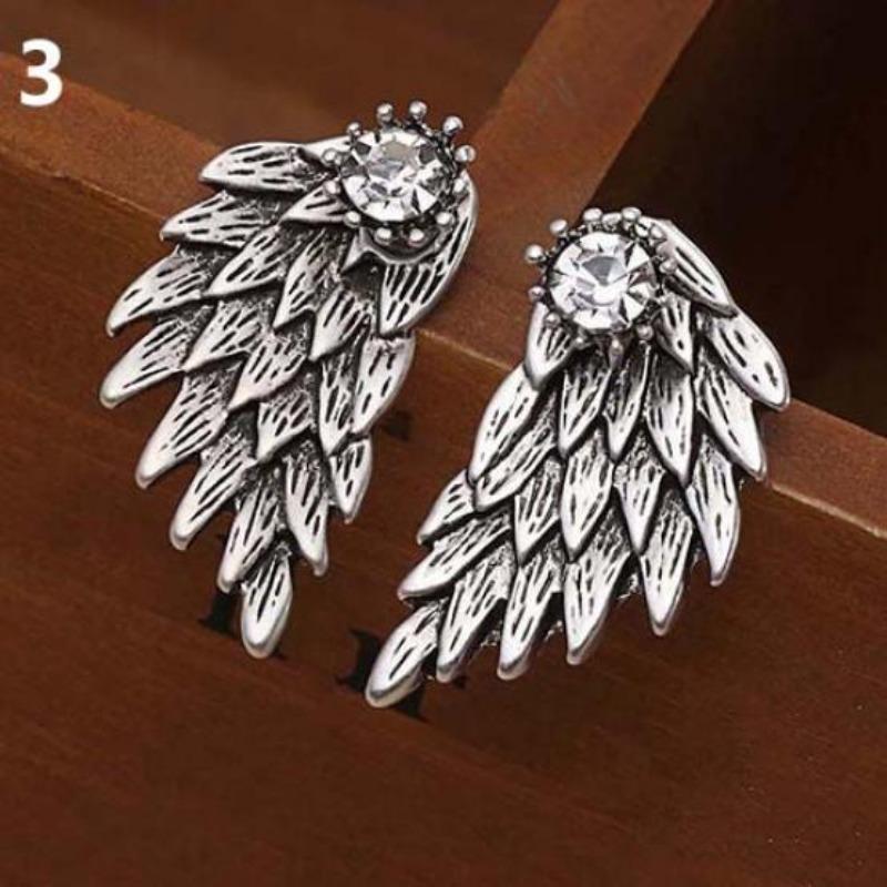 Women Retro Gothic Cool Jewelry Angel Wing Rhinestone Ear Jacket Earrings