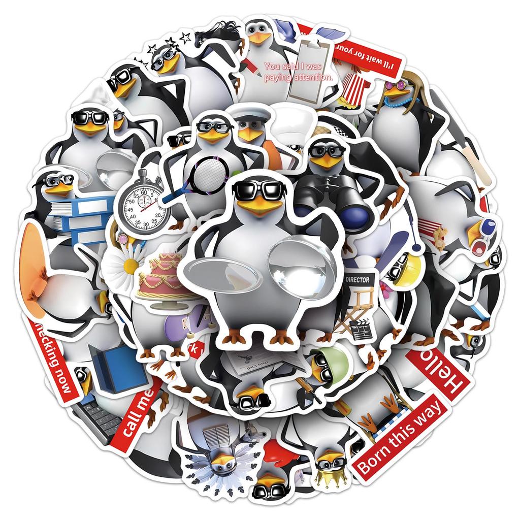 50 William Tell Penguin Stickers, AI Dance Emoticons, Abstract Helmet Phone Decals, Sheets