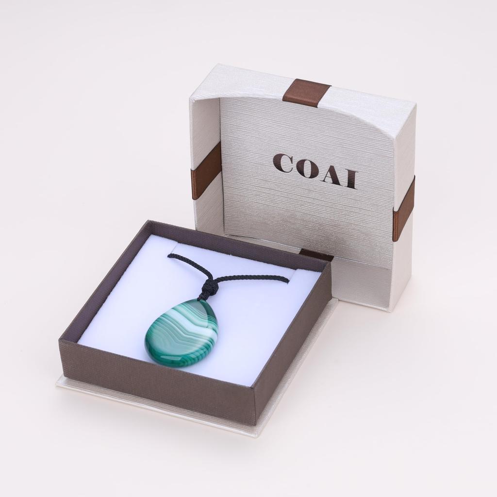 Line Green Agate Lucky Charm Teardrop Necklace for Women [KOAI]