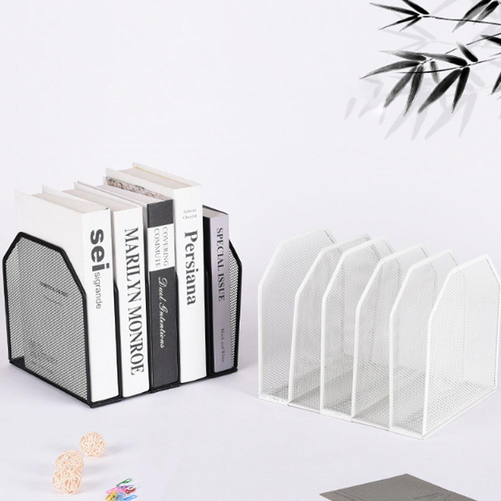 5/7 Segment Mesh Desk Organizer Adjustable Black Iron Bookshelf Vertical Office File Rack Mesh File Folder Stand Sorter