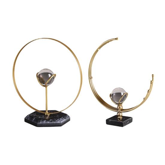 Geometric Iron Frame with Faux Crystal Ball Modern Geometric Tabletop Ornament for Living Room Dining Room Office Table Centerpiece