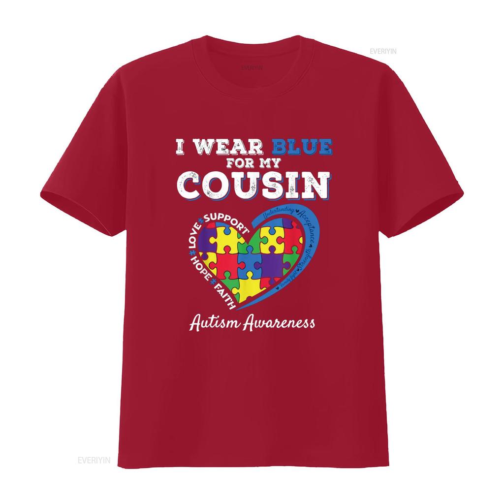 I Wear Blue For My Cousin Autism Awareness Day Girls Boys T Shirt Vintage Washed Stretched Designer Clothes Streetwear Unisex