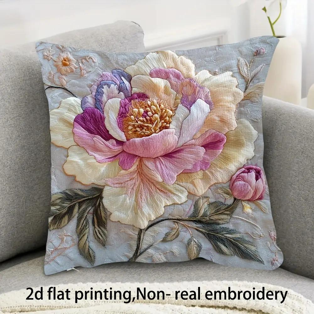 

1 piece retro floral square pillowcase - single-sided printed soft plush pillowcase, decorative pillow 40x40cm/16x16inch